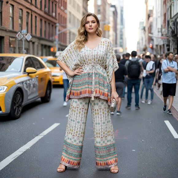 Geometric Printed Light Green Rayon Co-Ord Set Dress for Women by Gypsie Blu - Picture 1 of 7